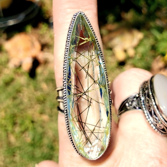 New Oversized Golden Rutile 925 Silver Ring. - Picture 3 of 16